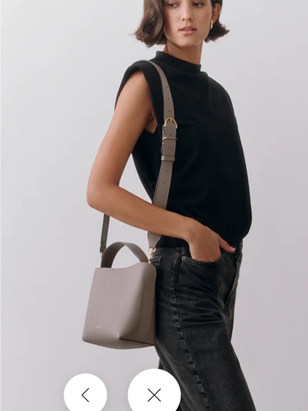 Cuyana Taupe Leather Bucket Crossbody